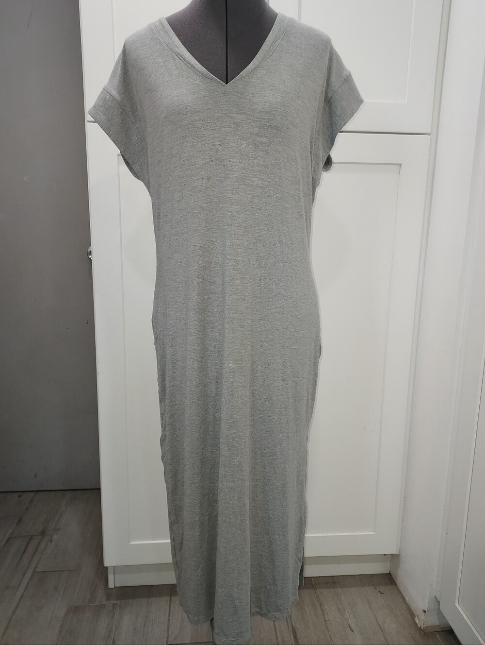 White House Black Market Light Gray V-Neck Midi Dress